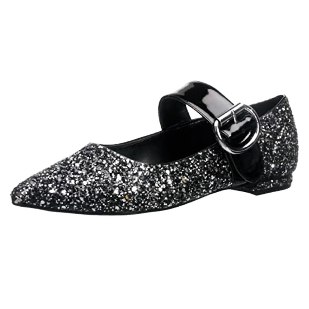 Sparkling Black Glitter Ailia Mary Jane Flats